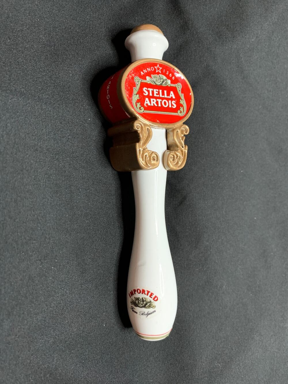 Stella Artois Beer Tap Handle White Red Gold Anno 1366 Belgium 8.25 Inch